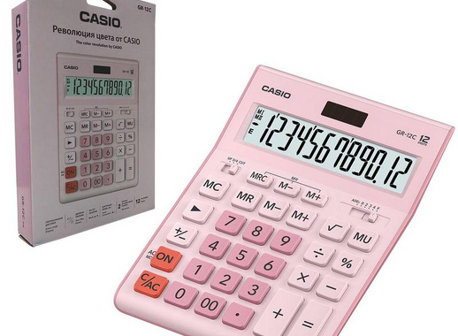 Калькулятор настольный полноразмерный Casio GR-12C-PK 12-разрядный розовый